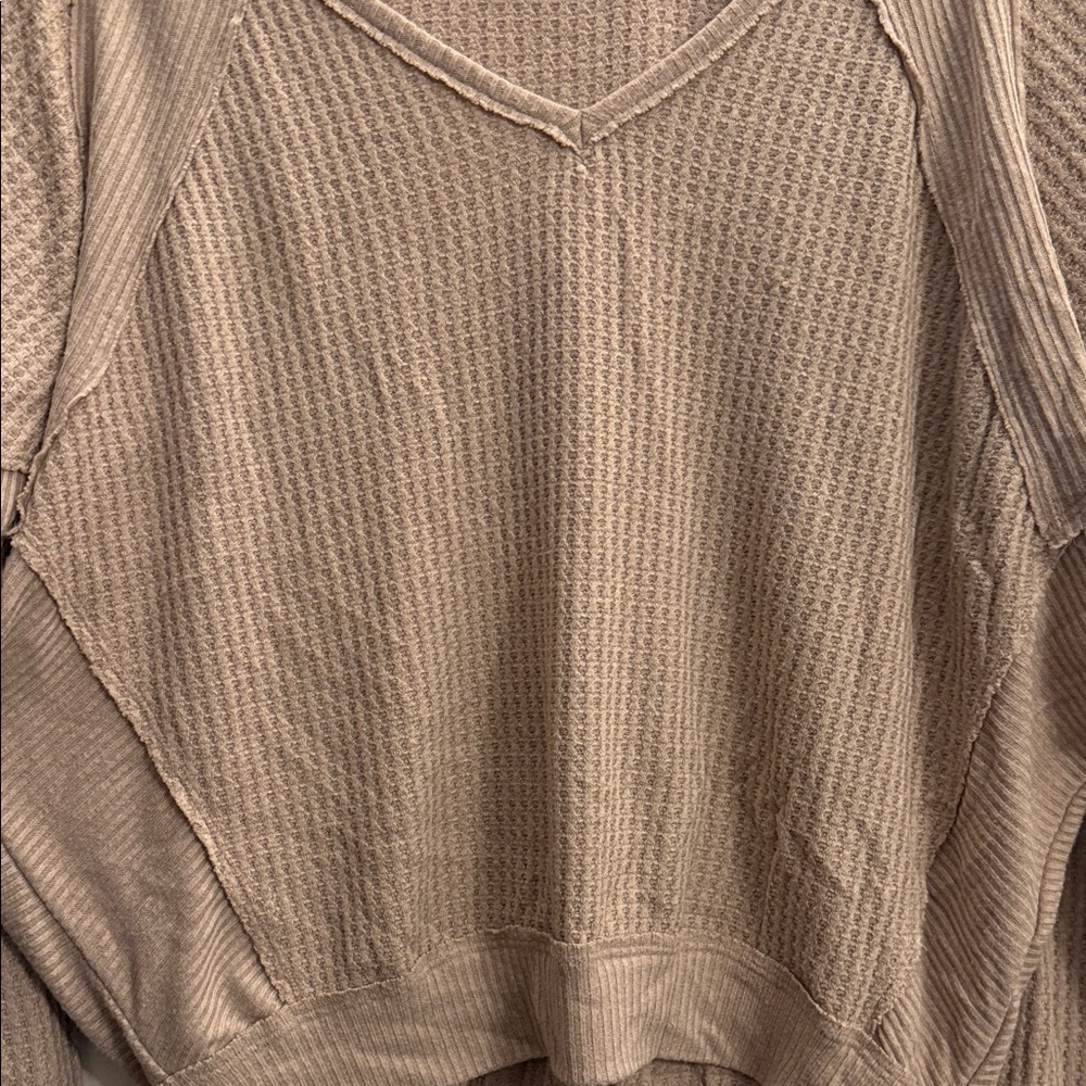 FP We The Free Size XS Tan Santa Clara Textured Thermal Long Sleeve V-Neck Top - Picture 6 of 14